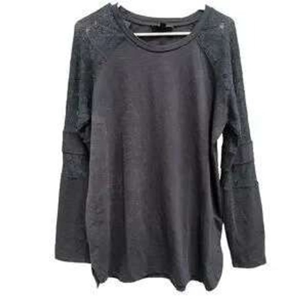 Susan Betro BOHO‎ Top Womens Large Navy Lace Insert Long Sleeve Casual